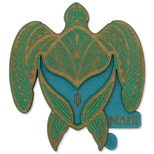 Honu Whale Tail Wood Magnet